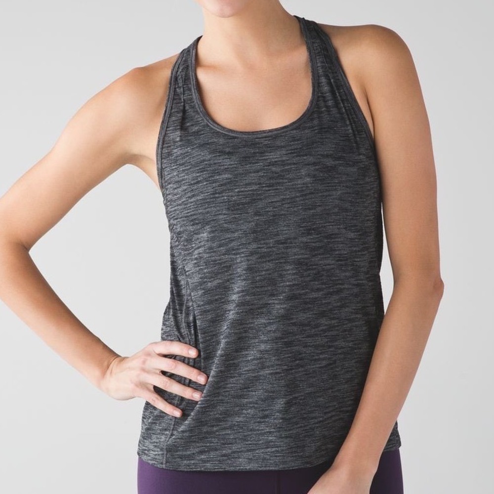 Lululemon Tank Top Racerback NSF 10/12 Black Grey Space Dye Yoga Athleisure Gym